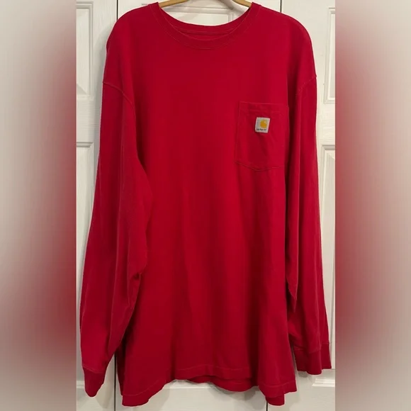 Carhartt Men’s Loose Fit Heavyweight Long Sleeve Pocket Work T-shirt 2XL Red - Picture 1 of 5